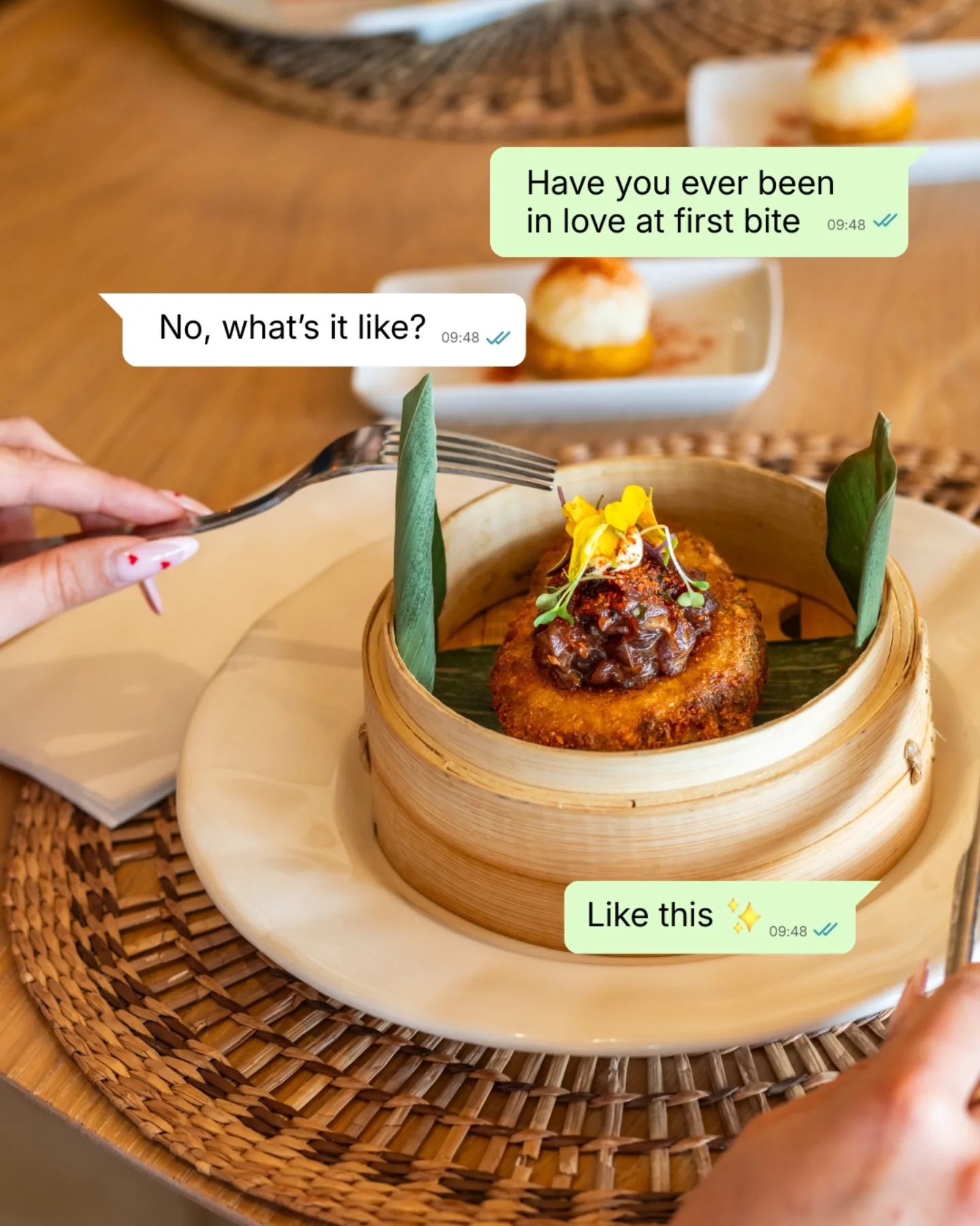 Ever fallen in love at first bite? It tastes like this ✨ Swipe through and let yourself fall in love. Share it with someone who needs to taste it. #LoveAtFirstBite #OffTheMenu #KayenaMarbella