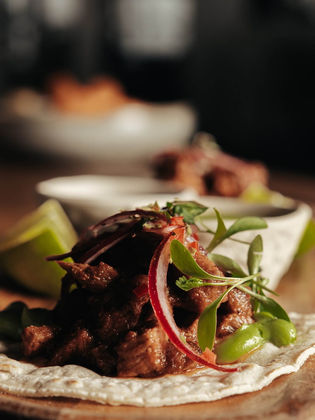Chipotle-marinated beef tacos with avocado cream and all the attitude of Playa Padre. Book your table: +34 650 82 22 26 #PlayaPadre #Marbella